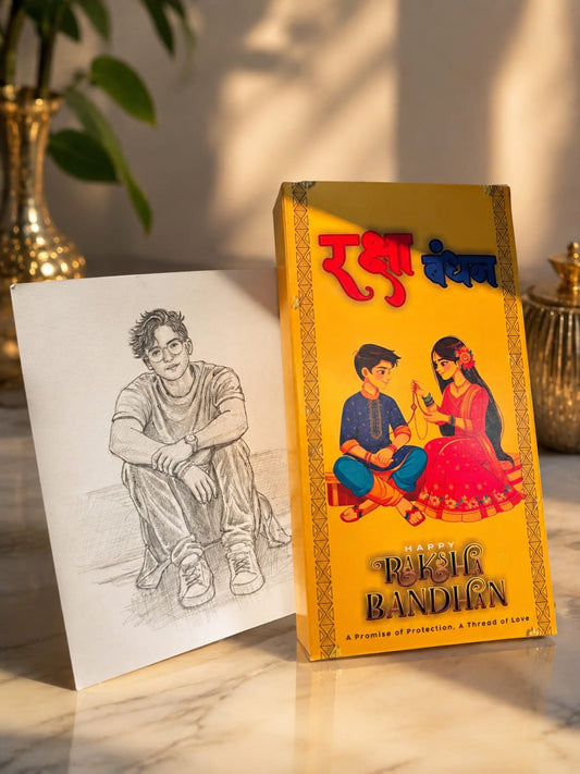 PERSONALIZED SKETCH & RAKHI CHOCOLATE BAR COMBO